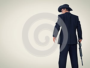 Western style hitman, with copy space photo