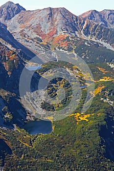 Western Tatras - Rohacske lake from the peak Volovec in autumn