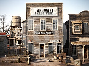 Western town rustic Hardware and mining supply store.