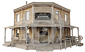 Western town saloon on an isolated white background.