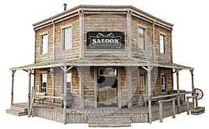 Western town saloon on an isolated white background. photo