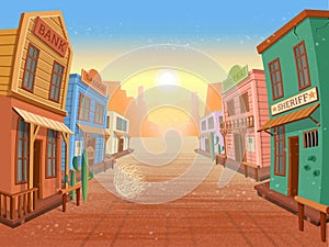 Western town.Vector illustration in cartoon style