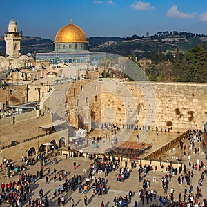 Western Wall and Dome of the Rock in the old city of Jerusalem,