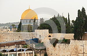 Western Wall and Dome of the Rock in the old city of Jerusalem, Israel.