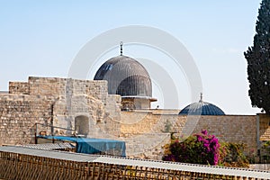 Western Wall and Dome of the Rock in the old city. Jerusalem, Israel, November 2019