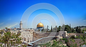 Western Wall and golden Dome of the Rock in Jerusalem