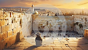 Western Wall in Jerusalem. Illustration of Israeli landmarks.