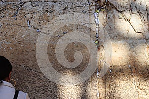 Western Wall with prayer notes, Jerusalem, Israel. Jerusalem Western Wall as it is known in the West as the Wailing Wall or Kotel