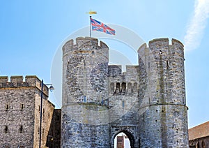 The Westgate in Canterbury, Kent, England, high western gate of the city wall is the largest surviving city gate i