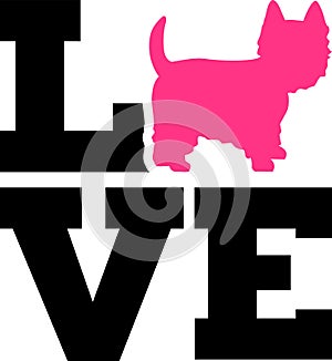 Westie love with pink silhouette photo