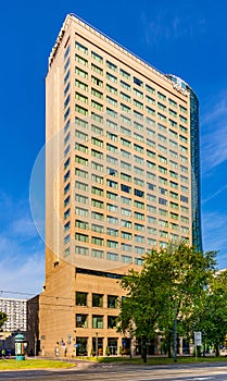 Westin hotel at al. Jana Pawla II avenue in Srodmiescie and Wola business district in downtown city center of Warsaw, Poland