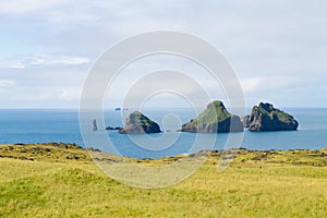 Westman Islands beach day view, Iceland landscape.Smaeyjar islands