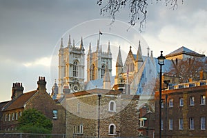 Westminster abbey: back street view, London