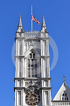 Westminster Abbey with half-mast flag