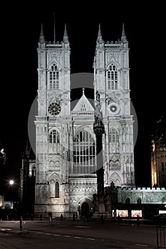 Westminster abbey illuminated by night