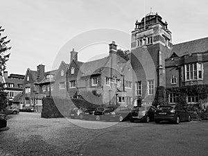 Westminster College in Cambridge in black and white