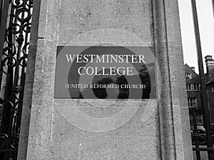 Westminster College in Cambridge in black and white