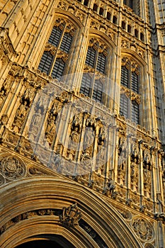Westminster: detail of parliament tower, London