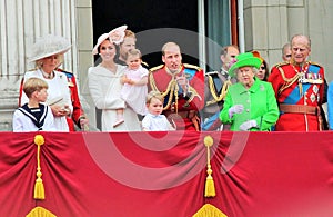 Prince Philip, Queen Elizabeth, Prince William Harry Charles Kate and children Trooping the Colour ceremony,