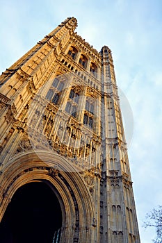 Westminster: parliament tower details, London, UK