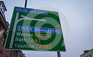 Weston, Bath, Taunton directions on a sign board