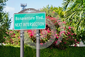 Weston FL road sign Bonaventure Blvd Next Intersection