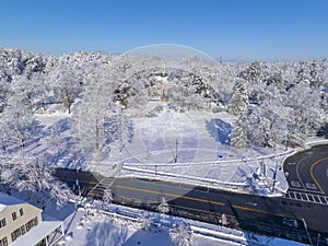 Weston Town Hall aerial view, MA, USA