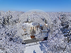 Weston Town Hall aerial view, MA, USA