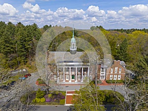 Weston Town Hall aerial view, Massachusetts, USA