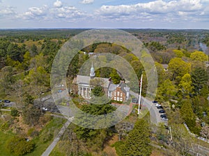 Weston Town Hall aerial view, Massachusetts, USA