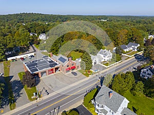 Westwood historic town center aerial view, Massachusetts, USA