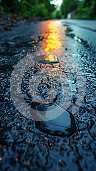 Wet asphalt after rain with reflections