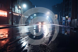 Wet asphalt, reflection of neon lights,Dark background scene of empty street, night view, night city