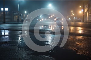 Wet asphalt, reflection of neon lights,Dark background scene of empty street, night view, night city