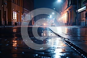 Wet asphalt, reflection of neon lights,Dark background scene of empty street, night view, night city