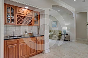 Wet Bar with wood cabinets