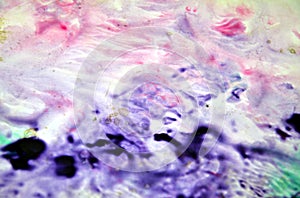 Wet blue purple pink mix painting spots background, paint and water