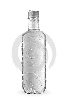 Wet bottle of purified water isolated on white