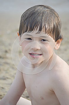 Wet Boy at Beach