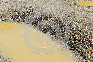 , wet brown soil in a dirty country road after the rain