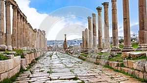 Wet Cardo Maximus road in Jerash ancient Gerasa