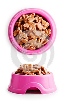 Wet cat food in pink bowl