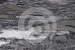 Wet Clay pits cracked by the Wheel loader