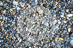 Wet colored small pebbles on the beach