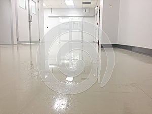 Wet corridor or wet floor at factory