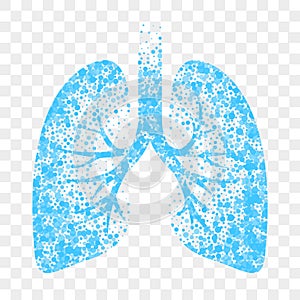 Wet cough vector icon of blue lungs cold wet cough remedy and bronchitis mucolytic