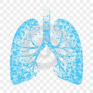 Wet cough vector icon of blue lungs cold wet cough remedy and bronchitis mucolytic photo