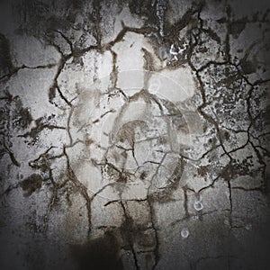 Wet cracked gray concrete wall abstract original background