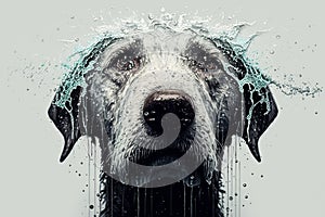 Wet dog head shaking off water while shaking his head. Dog shaking his head and splashing water all over. Ai generated