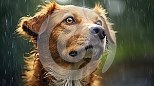 wet dog in the rain photo